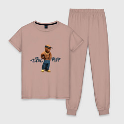 Пижама хлопковая женская Tupac Rip, цвет: пыльно-розовый