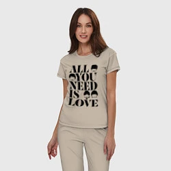 Пижама хлопковая женская ALL YOU NEED IS LOVE THE BEATLES, цвет: миндальный — фото 2