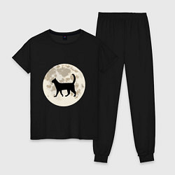Пижама хлопковая женская Лунная кошечка, цвет: черный