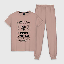 Пижама хлопковая женская Leeds United: Football Club Number 1 Legendary, цвет: пыльно-розовый