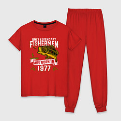 Пижама хлопковая женская Только легендарные рыбаки рождаются в 1977, цвет: красный