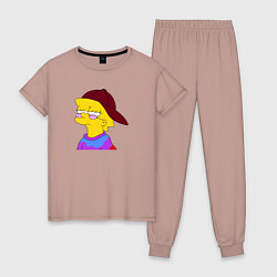 Пижама хлопковая женская Лиза Симпсон принт, цвет: пыльно-розовый