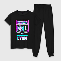 Пижама хлопковая женская Lyon FC в стиле Glitch, цвет: черный