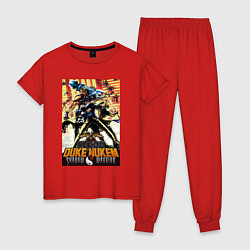Пижама хлопковая женская Retro shooters - poster, цвет: красный