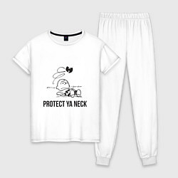 Пижама хлопковая женская WU Protect Ya Neck, цвет: белый
