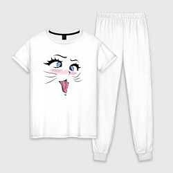 Пижама хлопковая женская Ахегао кошечка, цвет: белый