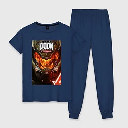 Пижама хлопковая женская Doom eternal - poster, цвет: тёмно-синий
