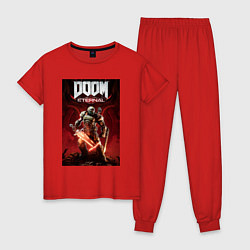 Пижама хлопковая женская Doom eternal - slayer, цвет: красный
