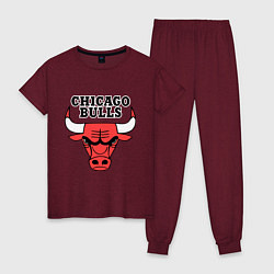 Пижама хлопковая женская Chicago Bulls, цвет: меланж-бордовый