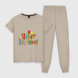Пижама хлопковая женская Happy birthday greetings, цвет: миндальный