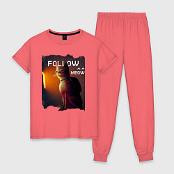 Пижама хлопковая женская STRAY FOLLOW MEOW, цвет: коралловый