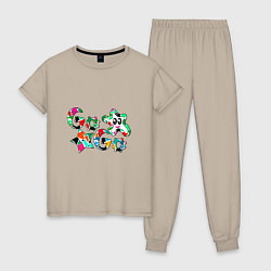 Пижама хлопковая женская Go-Go Аппликация разноцветные буквы, цвет: миндальный