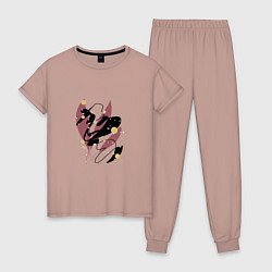 Пижама хлопковая женская Абстрактный узор из листьев, цвет: пыльно-розовый
