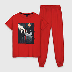 Пижама хлопковая женская Оранжевая луна и дикий альпинизм, цвет: красный