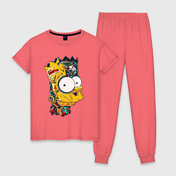 Пижама хлопковая женская Cyber-Bart - Simpsons family, цвет: коралловый