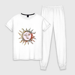 Пижама хлопковая женская Солнце и луна - Солнцестояние, цвет: белый