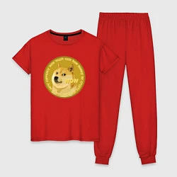 Пижама хлопковая женская Иронизирующая монета с Доге, цвет: красный