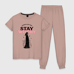 Пижама хлопковая женская Always on fire, stay witchy, цвет: пыльно-розовый