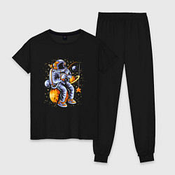 Пижама хлопковая женская Космическая рыбалка, цвет: черный
