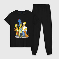 Пижама хлопковая женская Семейка Симпсонов встречает Новый Год!, цвет: черный