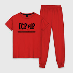 Пижама хлопковая женская TCPIP Connecting people since 1972, цвет: красный