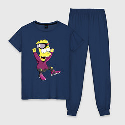 Пижама хлопковая женская Барт Симпсон в прыжке, цвет: тёмно-синий
