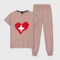 Пижама хлопковая женская Сердце - Швейцария, цвет: пыльно-розовый