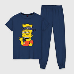 Пижама хлопковая женская Барт Симпсон - жест двумя пальцами, цвет: тёмно-синий