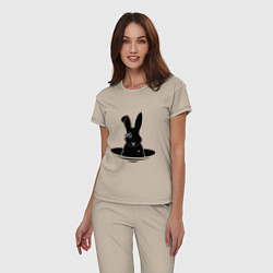 Пижама хлопковая женская Кролик с моноклем, цвет: миндальный — фото 2