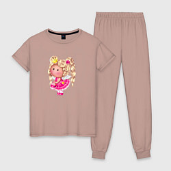 Пижама хлопковая женская Маленькая принцесса блондинка, цвет: пыльно-розовый