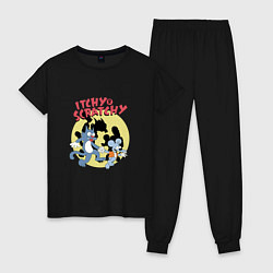 Пижама хлопковая женская Щекотка и Царапка Itchy & Scratchy, цвет: черный