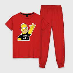 Пижама хлопковая женская Гомер Симпсон - Rock n Roll, цвет: красный