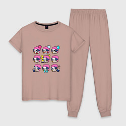 Пижама хлопковая женская Значки на Пенни Пины Бравл Старс Penny, цвет: пыльно-розовый