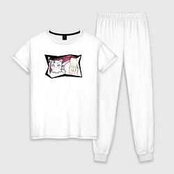 Пижама хлопковая женская Кошка и попка, цвет: белый