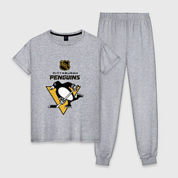 Пижама хлопковая женская Питтсбург Пингвинз НХЛ логотип, цвет: меланж
