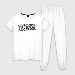 Пижама хлопковая женская Bones надпись, цвет: белый