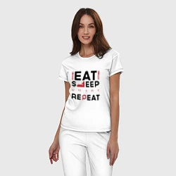 Пижама хлопковая женская Надпись: eat sleep Quake repeat, цвет: белый — фото 2