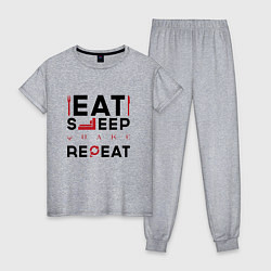 Пижама хлопковая женская Надпись: eat sleep Quake repeat, цвет: меланж