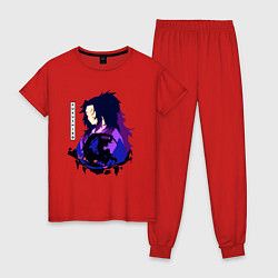 Пижама хлопковая женская Клинок рассекающий демонов: Кокушибо высшая луна, цвет: красный