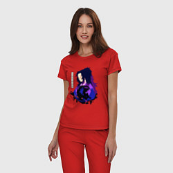 Пижама хлопковая женская Клинок рассекающий демонов: Кокушибо высшая луна, цвет: красный — фото 2