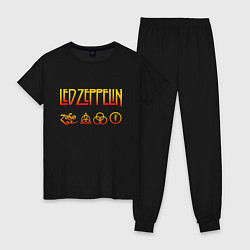 Пижама хлопковая женская Led Zeppelin - logotype, цвет: черный