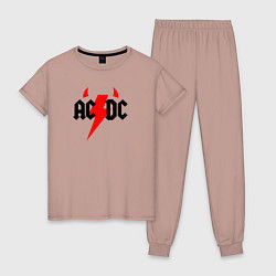 Пижама хлопковая женская AC DC - рога, цвет: пыльно-розовый