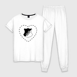 Пижама хлопковая женская Лого Hoffenheim в сердечке, цвет: белый