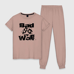 Пижама хлопковая женская Bad Wolf - Злой волк, цвет: пыльно-розовый