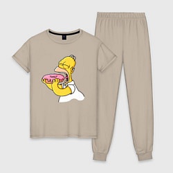 Пижама хлопковая женская Гомер Симпсон нацелился на пончик, цвет: миндальный