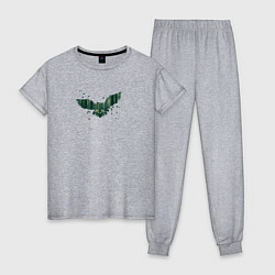 Пижама хлопковая женская Летящая сова в тенистом зеленом лесу, цвет: меланж