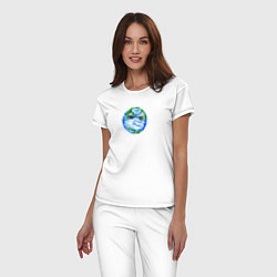 Пижама хлопковая женская Злая планета Земля в маске рисунок, цвет: белый — фото 2