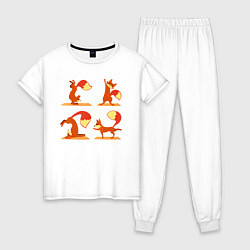 Пижама хлопковая женская Лисья йога, цвет: белый