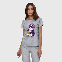 Пижама хлопковая женская Панда в наушниках с геймпадом, цвет: меланж — фото 2
