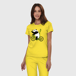 Пижама хлопковая женская Панда на велосипеде с бамбуком, цвет: желтый — фото 2